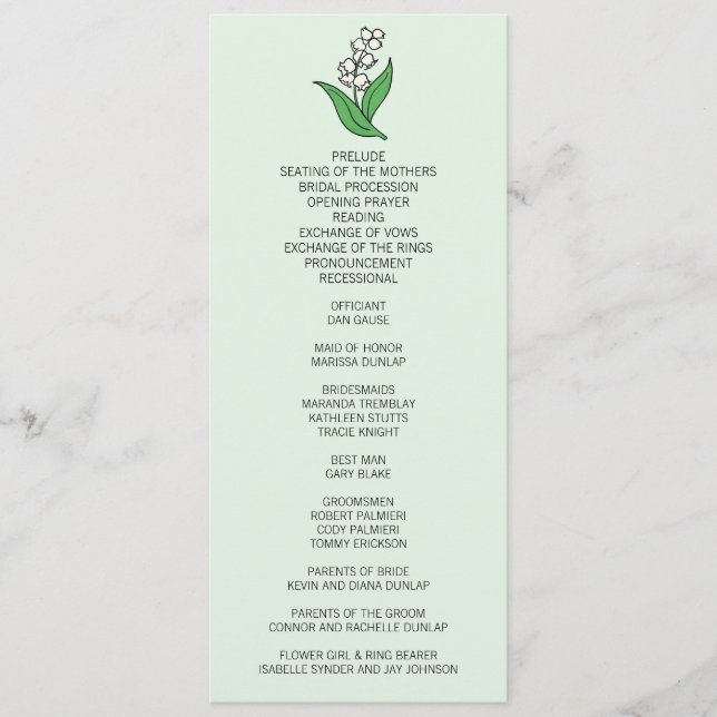 Minimalistisk Lily i Valley-Bröllopsprogrammet Program (Framsida)