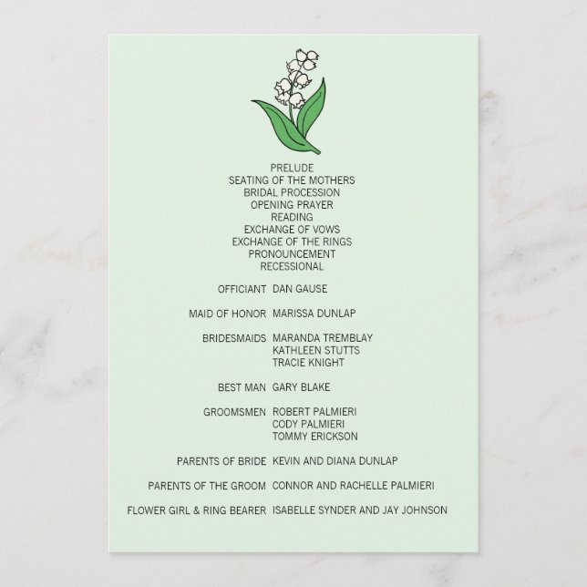 Minimalistisk Lily i Valley-Bröllopsprogrammet Program (Framsida)