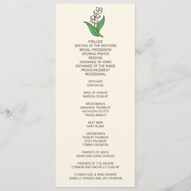 Minimalistisk Lily i Valley-Bröllopsprogrammet Program (Framsida)