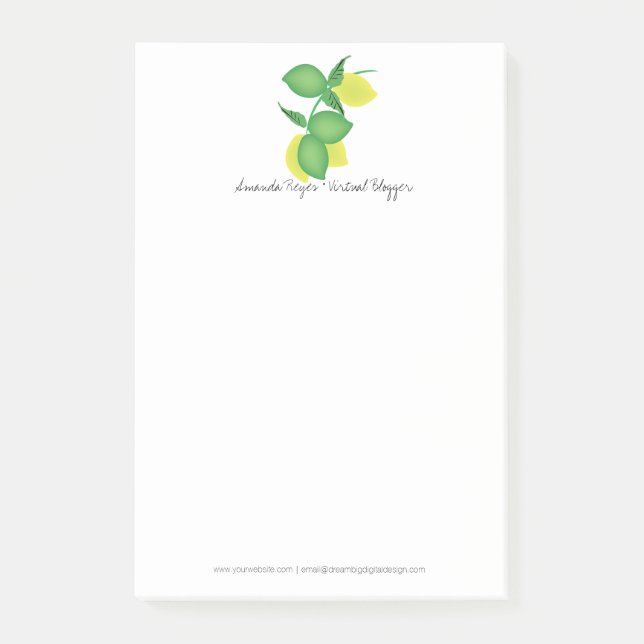 Minimalistisk Lime och Citron Limoncillo Post-it Block (Framsida)