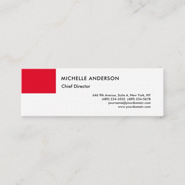Minimalistisk Linen Red White med enkel Profession Mini Visitkort (Framsida)