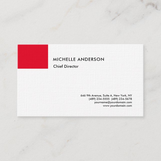 Minimalistisk Linen Red White med enkel Profession Visitkort (Framsida)