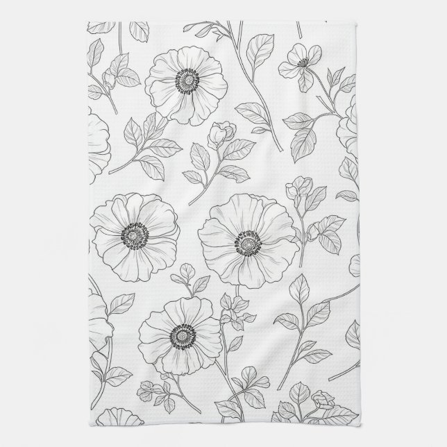 Minimalistisk linjär blomsterformad sömlös mönster kökshandduk (Vertikal)