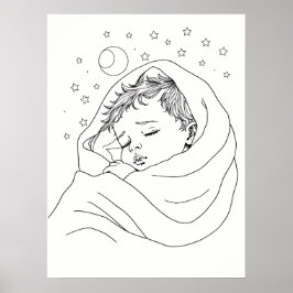 Minimalistisk Linjärt Sovande Barn Konst Poster