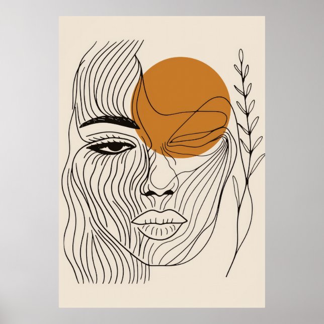 Minimalistisk linje Boho-väggkonst, Abstrakt ansik Poster (Framsidan)