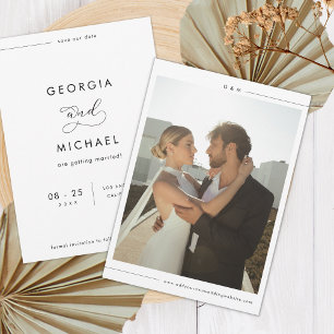 Minimalistisk linje Elegant modern fotobryllop Spara Datumet