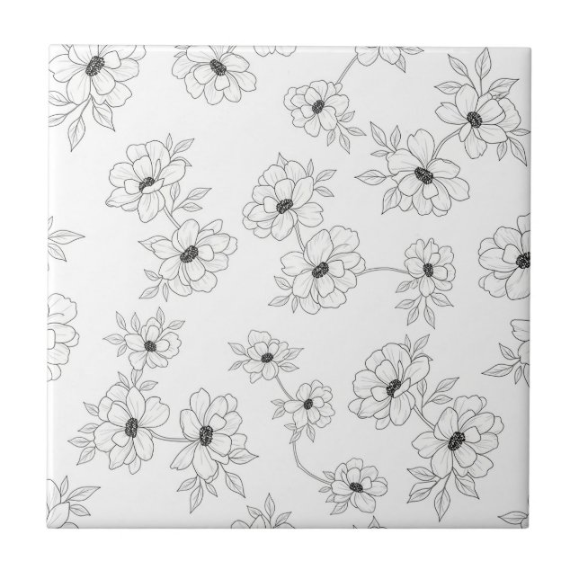 Minimalistisk Linje Konst Blommig Sömlös Mönster ( Kakelplatta (Framsidan)
