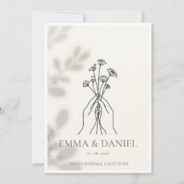 Minimalistisk Linje Konst Händer som håller Blommo Inbjudningar
