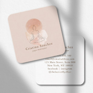 Minimalistisk linje konst Kvinna Yoga Meditation Fyrkantigt Visitkort