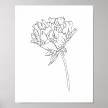 Minimalistisk linje teckning poster peonblomman