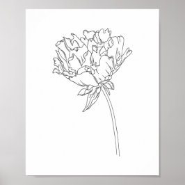Minimalistisk linje teckning poster peonblomman