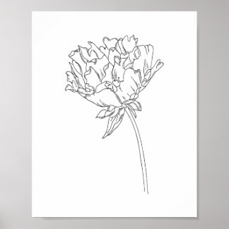 Minimalistisk linje teckning poster peonblomman