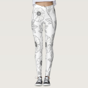 Minimalistisk linjearbetad blomstergrafik sömlöst leggings