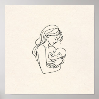 Minimalistisk linjearbetkonst av mamma och bebis poster