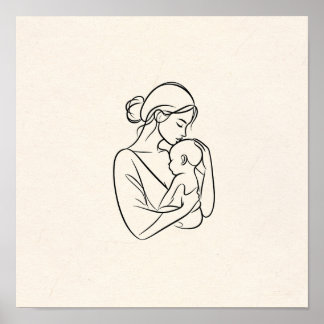 Minimalistisk linjearbetning av mamma och bebis poster