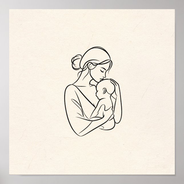 Minimalistisk linjearbetning av mamma och bebis poster (Framsidan)