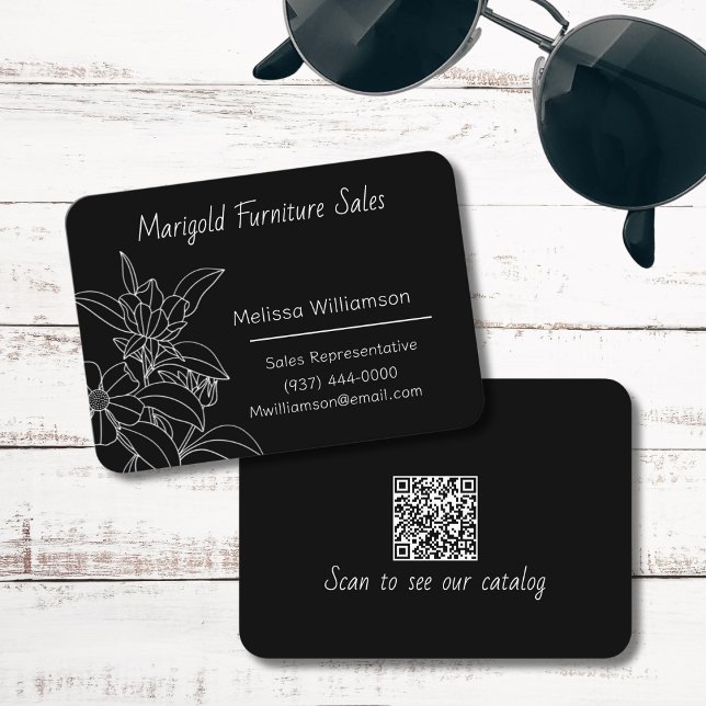 Minimalistisk linjeförklaring Blommor med QR-kod Visitkort (Skapare uppladdad)