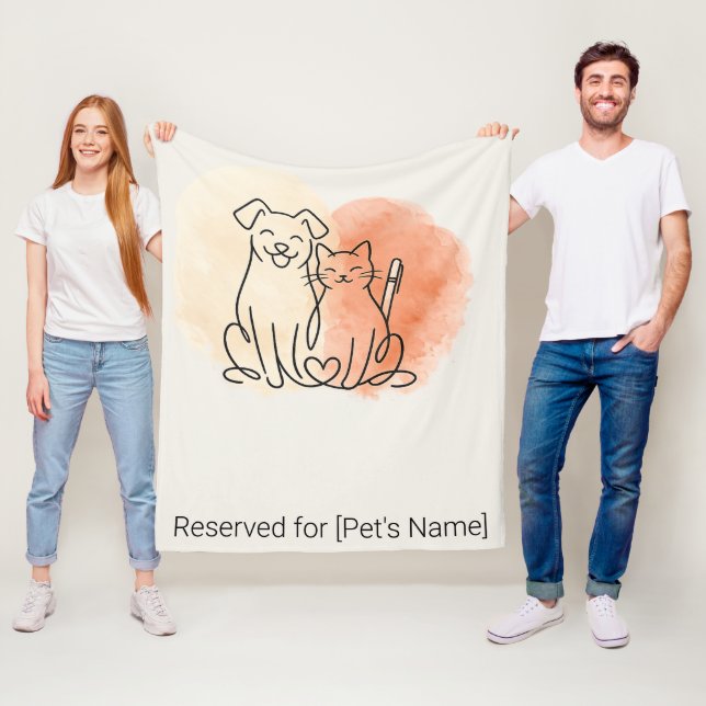 Minimalistisk linjeillustration av hund och katt f fleecefilt (På plats)