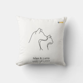 Minimalistisk linjeillustration av hund och katt m kudde