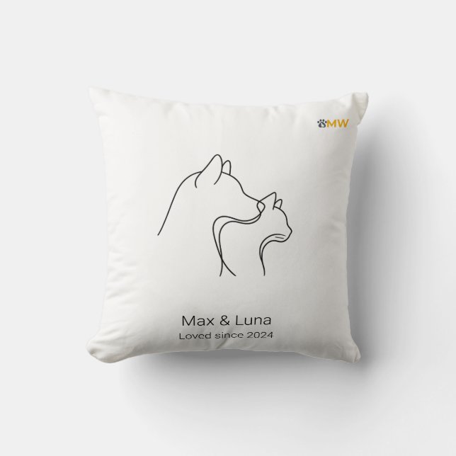 Minimalistisk linjeillustration av hund och katt m kudde (Framsida)