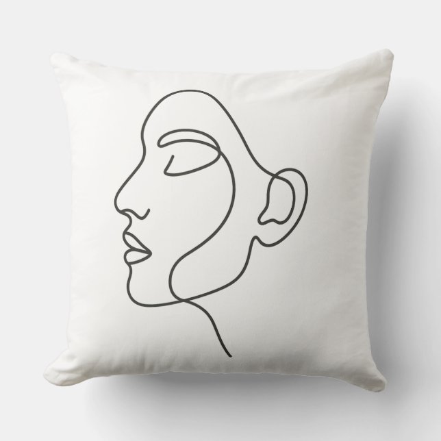Minimalistisk linjekonst Ansikte Kudde (Framsida)