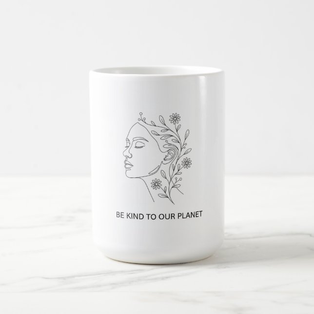 Minimalistisk Linjekonst Ansikte Var Snäll Ekologi Kaffemugg (Center)
