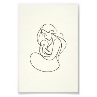 Minimalistisk linjekonst av mamma och bebis fototryck