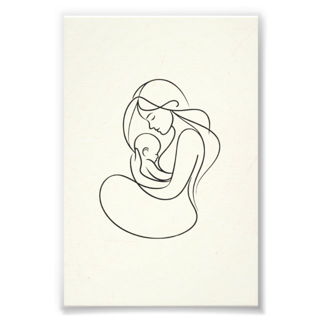 Minimalistisk linjekonst av mamma och bebis fototryck (Framsidan)