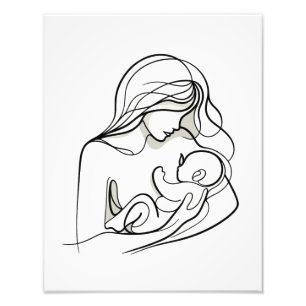 Minimalistisk linjekonst av mamma och bebis fototryck
