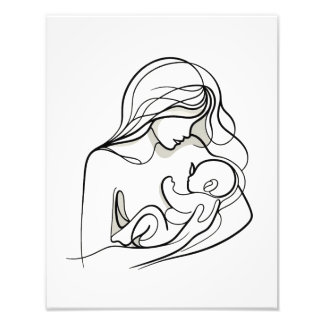 Minimalistisk linjekonst av mamma och bebis  fototryck
