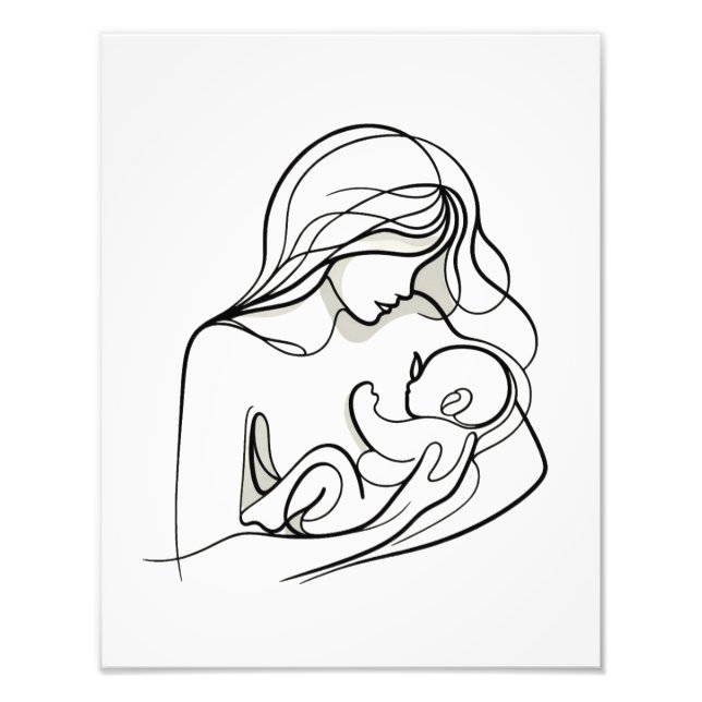 Minimalistisk linjekonst av mamma och bebis  fototryck (Framsidan)