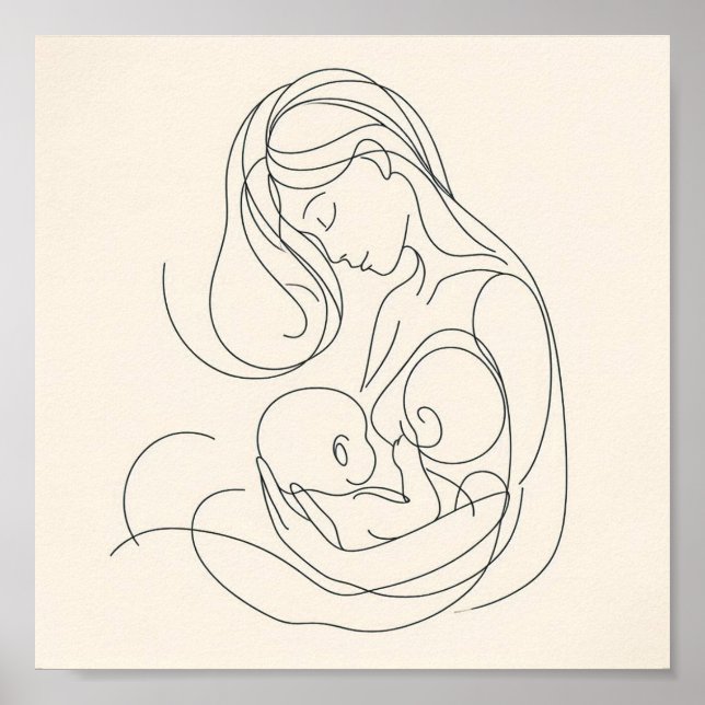 Minimalistisk linjekonst av mamma och bebis poster (Framsidan)