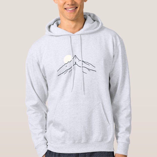Minimalistisk linjekonst Bergstopp Med Vandrare Hoodie (Framsida)