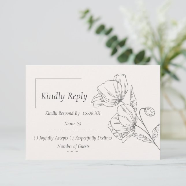 Minimalistisk linjekonst Blommig bröllops-RSVP-sva OSA Kort (Stående Fram)