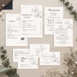 Minimalistisk linjekonst Blommig bröllopsinbjudan  Inbjudningar