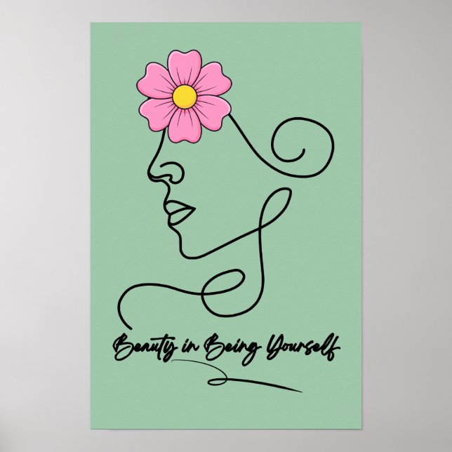 Minimalistisk Linjekonst Blommig Väggdekor Poster (Framsidan)