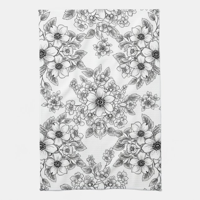 Minimalistisk linjekonst Blommönster Sömlöst Mönst Kökshandduk (Vertikal)
