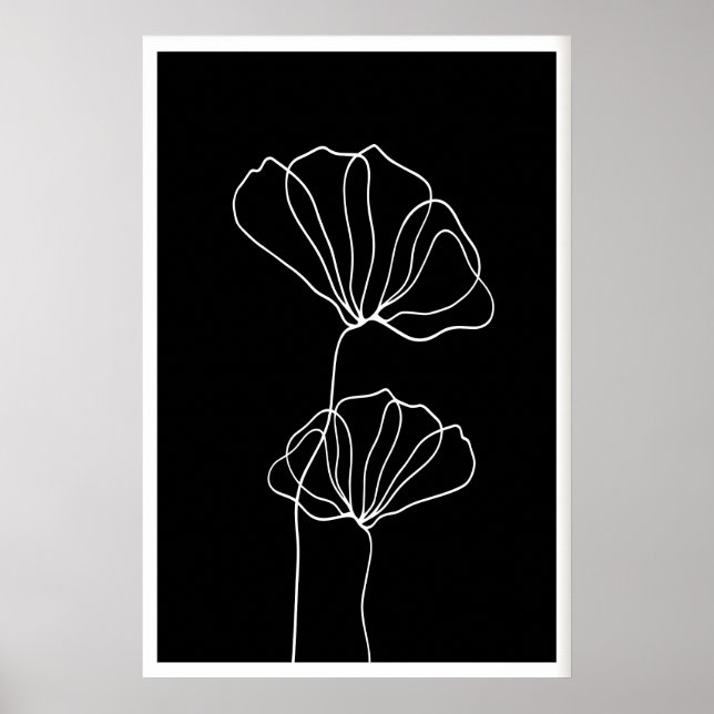 Minimalistisk linjekonst Blommtryck Vita blommor p Poster (Framsidan)