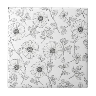 Minimalistisk linjekonst Blomster Sömlöst Mönster  Kakelplatta