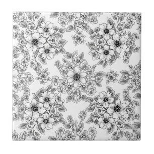 Minimalistisk linjekonst Blomster Sömlöst Mönster  Kakelplatta