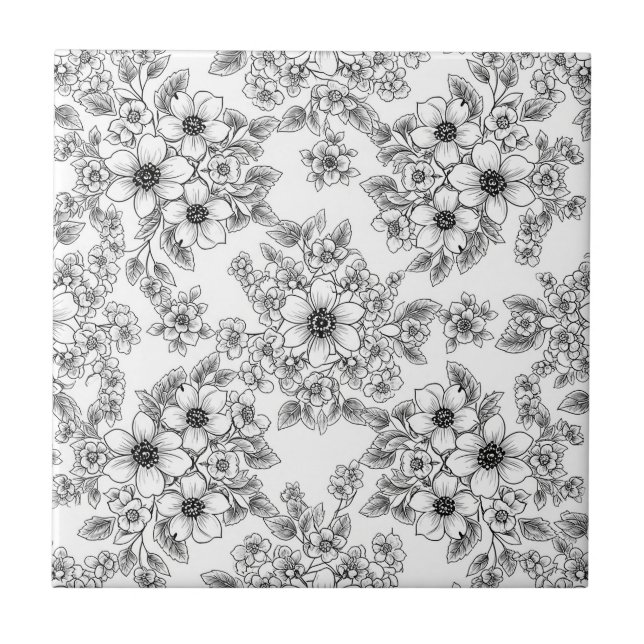 Minimalistisk linjekonst Blomster Sömlöst Mönster  Kakelplatta (Framsidan)