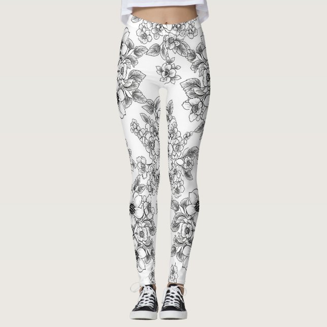Minimalistisk linjekonst Blomster sömlöst mönster  Leggings (Framsida)