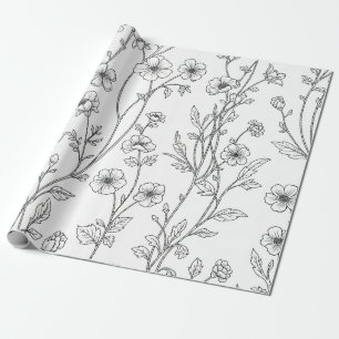 Minimalistisk linjekonst Blomster Sömlöst Mönster Presentpapper