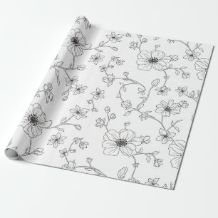 Minimalistisk linjekonst Blomster Sömlöst Mönster Presentpapper