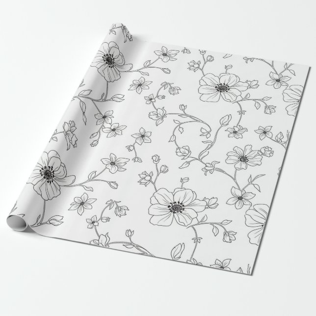 Minimalistisk linjekonst Blomster Sömlöst Mönster  Presentpapper (Utrullad)