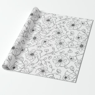 Minimalistisk linjekonst Blomster Sömlöst Mönster Presentpapper