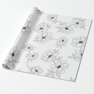 Minimalistisk linjekonst Blomster Sömlöst Mönster Presentpapper