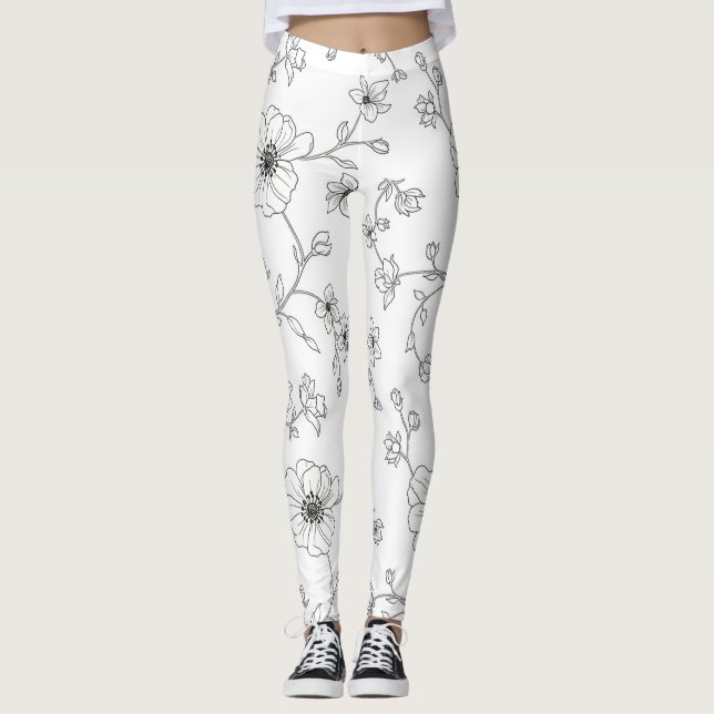 Minimalistisk linjekonst Blomstergatter Mönster (4 Leggings (Framsida)