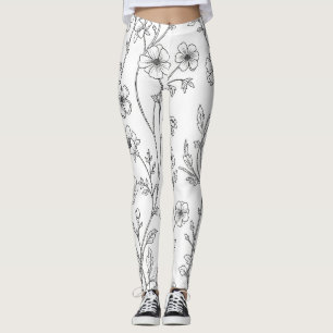 Minimalistisk linjekonst Blomstergenteknande mönst Leggings