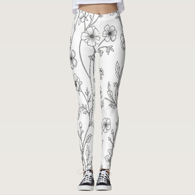 Minimalistisk linjekonst Blomstergenteknande mönst Leggings (Framsida)